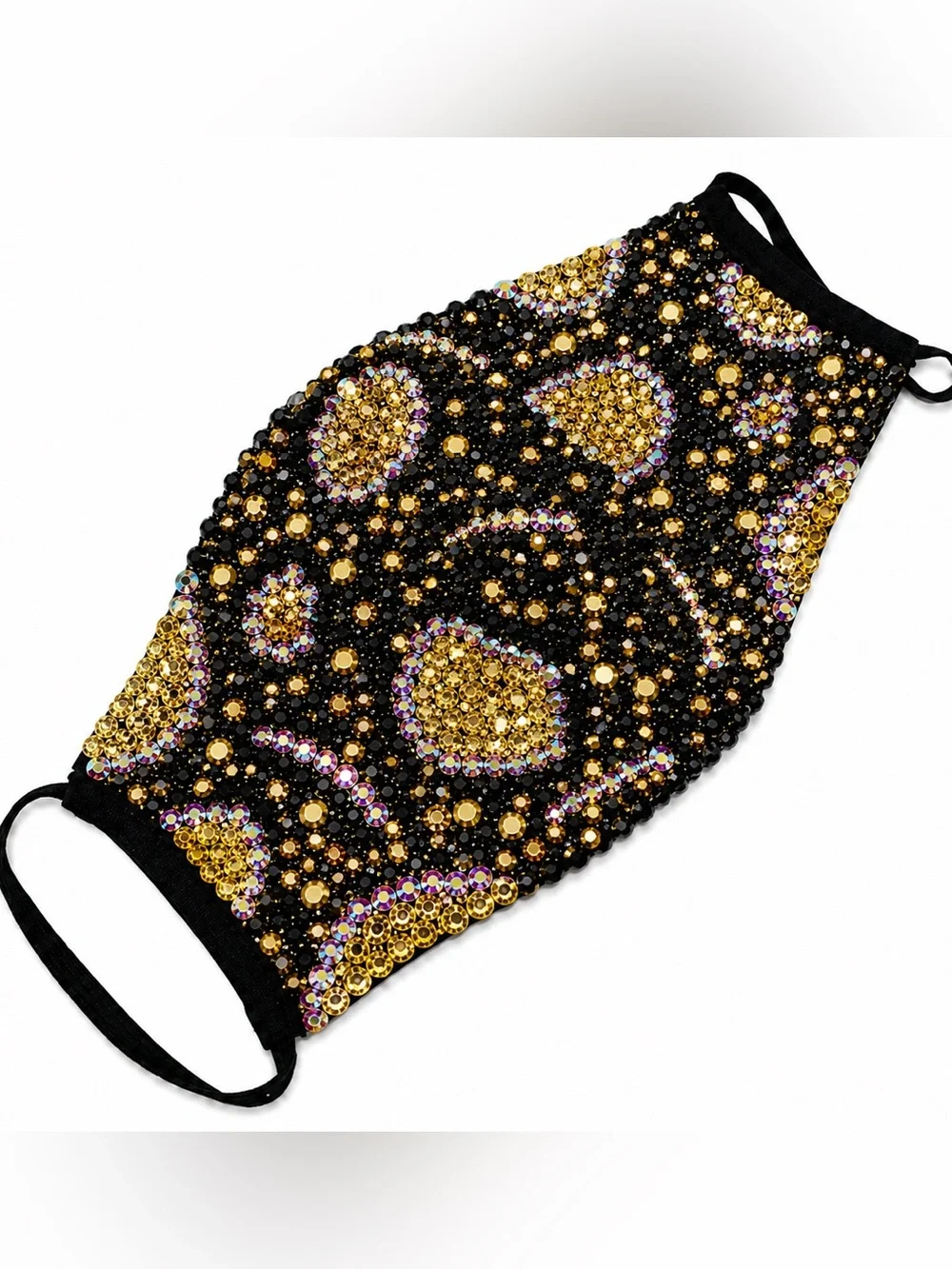 Jet Black Gold & AB Rhinestone Face Mask New Halloween Cosplay Unisex Costume
